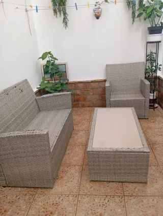 Conjunto Muebles Jardín Ratán y Cristal