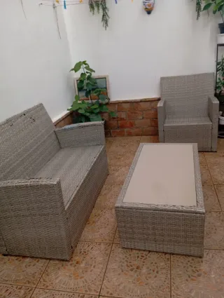 Conjunto Muebles Jardín Ratán y Cristal
