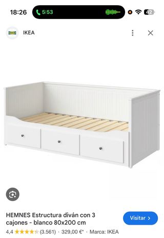 Estructura Diván HEMNES IKEA Blanco 80x200