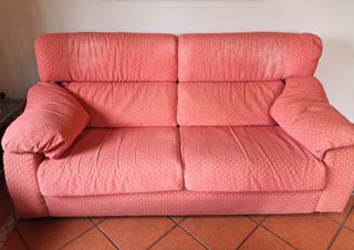 Sofá 3+2 plazas naranja/rosa tela