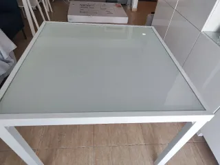 Mesa Terraza Cuadrada 95x95 Cristal y Metal