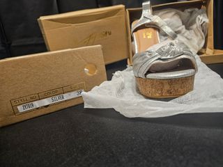 Sandalias Plataforma Corcho Plata T.38