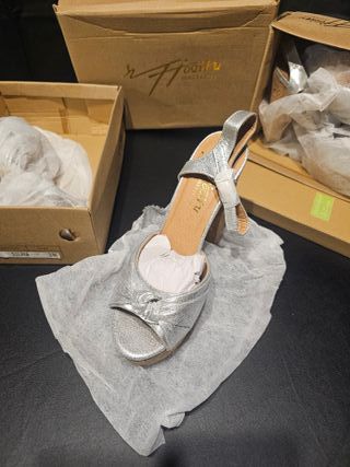 Sandalias Plataforma Corcho Plata T.38