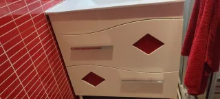 Espejo 80x80 y Mueble Baño 80x84 Rojo