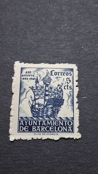 Sellos Barcelona 1943 5 cts. Correo