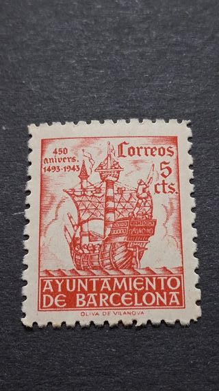Sellos Barcelona 1943 5 cts. Correo