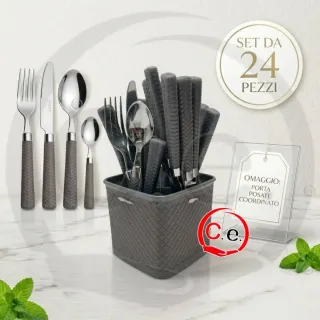Set 24 posate rosse con porta posate