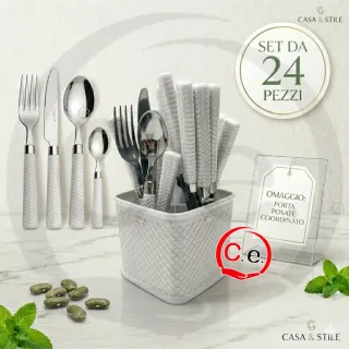Set 24 posate rosse con porta posate