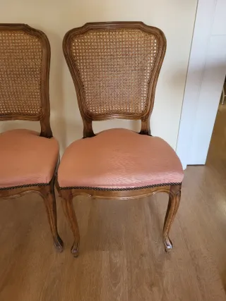 4 Sillas Luis XV Caña y Madera Rosa