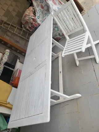 Mesa de jardín de madera y 9 sillas