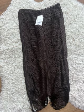 Falda larga marrón con flecos