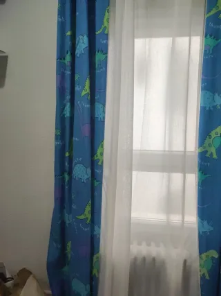 Juego Cortinas Dinosaurios y Visillo Blanco