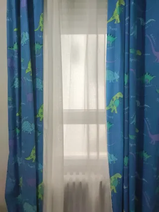 Juego Cortinas Dinosaurios y Visillo Blanco
