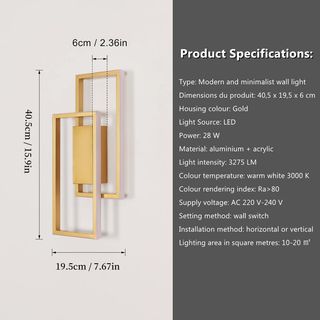 Aplique LED Pared Dorado 28W 3000K