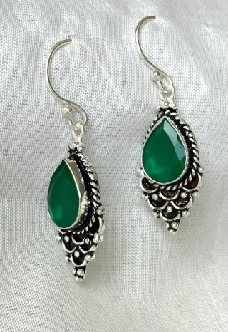 Pendientes Plata Onix Verde Lágrima