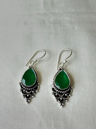 Pendientes Plata Onix Verde Lágrima