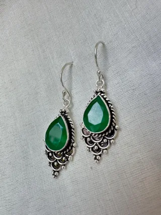 Pendientes Plata Onix Verde Lágrima