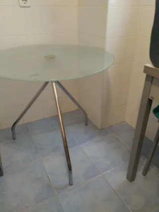Mesa redonda cristal 80cm base metálica