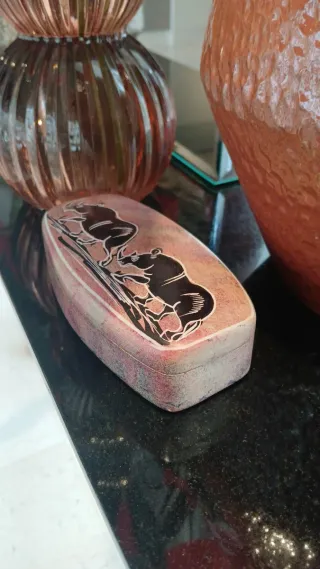 Caixa Pedra-sabão Africana Quénia Rinocerontes