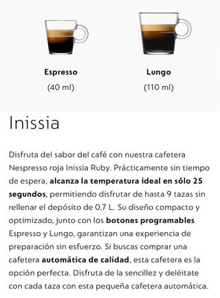 Cafetera Nespresso Inissia Nueva