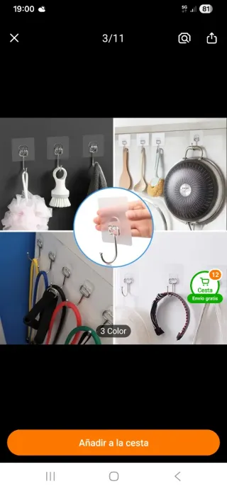 5 Ganchos acero inoxidable con adhesivo.