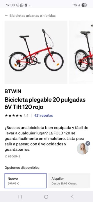 Bicicleta Plegable Decathlon Roja
