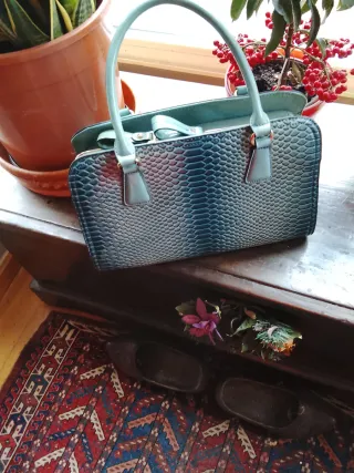Bolso Mujer Verde turquesa Piel Serpiente.