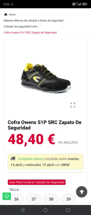Zapatos de Seguridad Cofra Running Talla 42