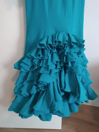 Vestido Flamenco Verde Agua Volantes