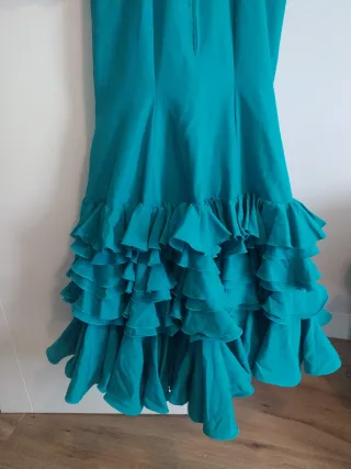 Vestido Flamenco Verde Agua Volantes