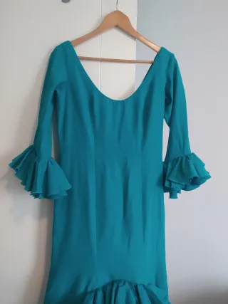 Vestido Flamenco Verde Agua Volantes