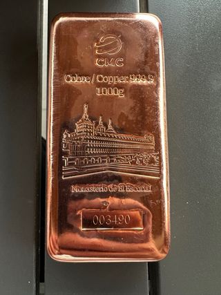 Pack 5 lingotes cobre 1000g Cu 999.9
