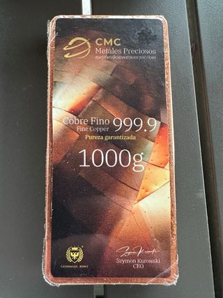 Pack 5 lingotes cobre 1000g Cu 999.9
