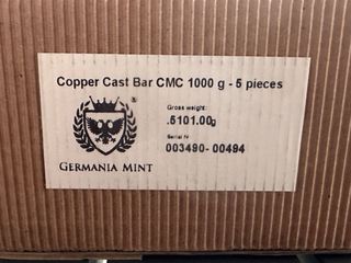 Pack 5 lingotes cobre 1000g Cu 999.9