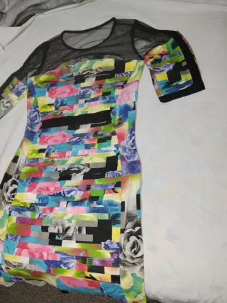 Vestido Negro Transparente Flores talla:M