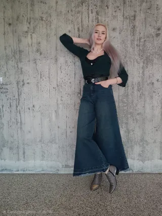 Pantaloni jeans vita alta palazzo