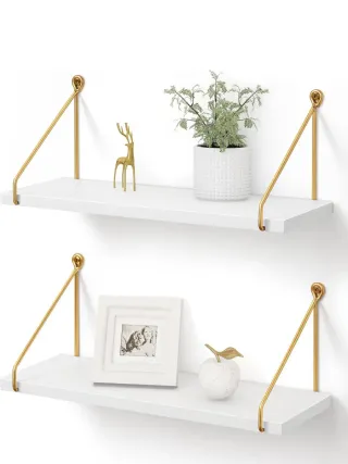 Scaffali a Parete Dorati e Bianchi