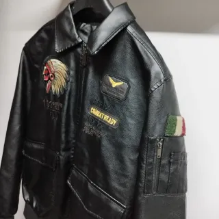 Giacca Moto Pelle Nera Ricamo Indian