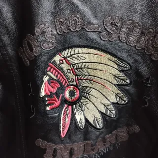 Giacca Moto Pelle Nera Ricamo Indian