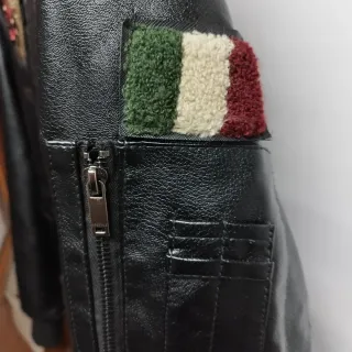 Giacca Moto Pelle Nera Ricamo Indian