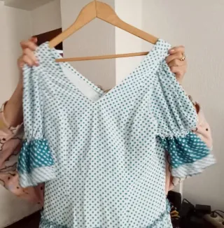 Traje Flamenca Lunares Blanco y Azul