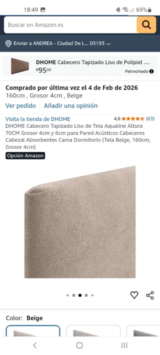 Cabecero Cama Tapizado DHOME Beige Tela