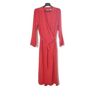 Calvin Klein/ Maxi vestido cruzado seda fresa S M