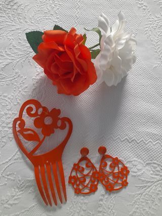 Blusa flamenca naranja con complementos T 38-40