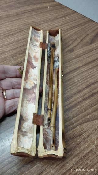 Estuche antiguo bambú plumas/pinceles