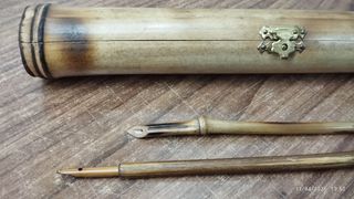 Estuche antiguo bambú plumas/pinceles
