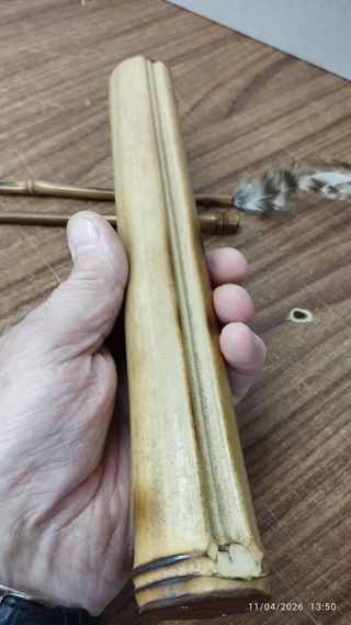 Estuche antiguo bambú plumas/pinceles