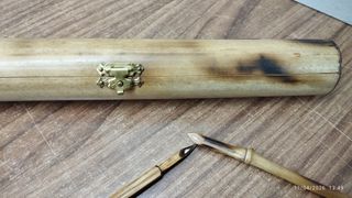 Estuche antiguo bambú plumas/pinceles