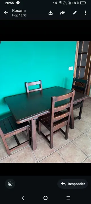 Mesa de madera maciza con 4 silla Silla 95x45x42