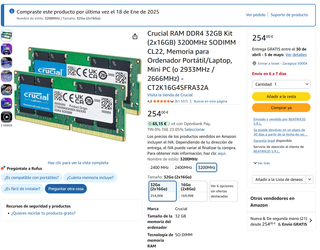 Kit 32GB RAM Crucial DDR4 3200MHz Portátil